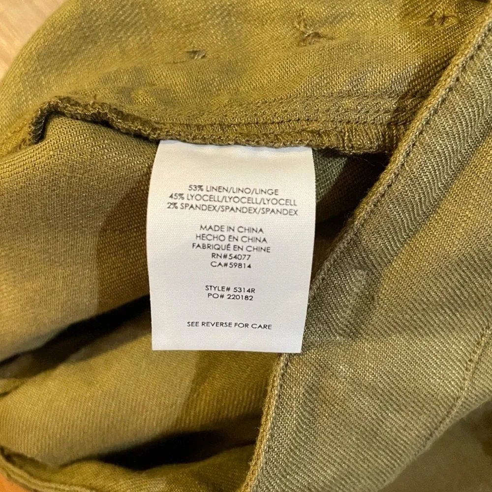 CABI Charlie Trouser Linen 5314R Olive Green Wide Leg Size 4 - Picture 4 of 5